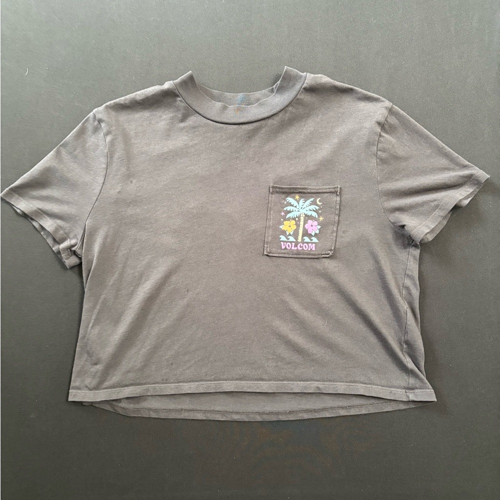 Volcom Black Crop Top with Vibrant Pocket Design